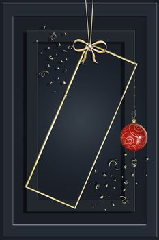 Luxury Merry Christmas Happy New Year background for greeting card, invitation, party flyer, poster, banner. Beautiful shiny red gold bauble. 3D Illustration, banner, mock up. Black Friday concept
