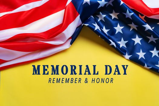 USA Memorial day and Independence day concept, United States of America flag on yellow background