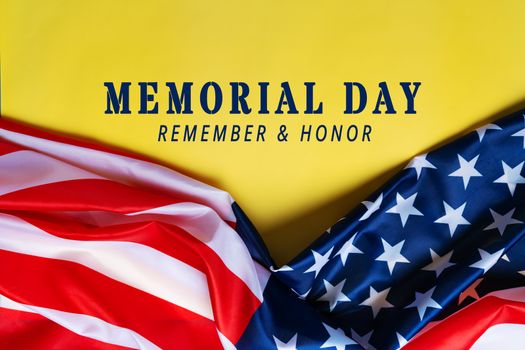 USA Memorial day and Independence day concept, United States of America flag on yellow background