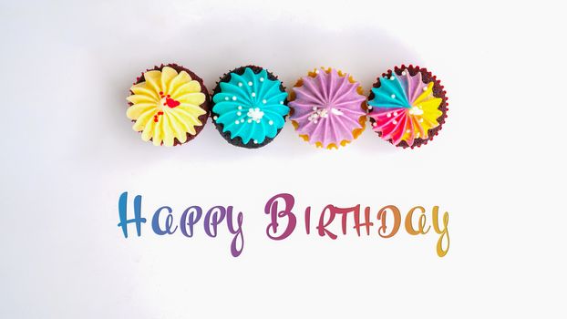 Happy Birthday cute cupcake on white background