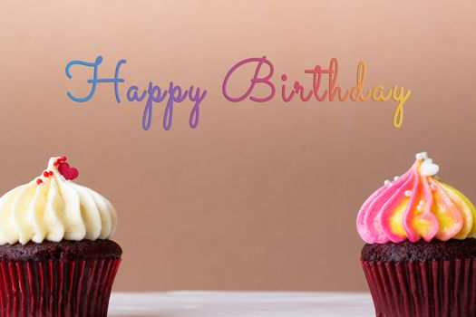 Happy Birthday cute cupcake on pink background