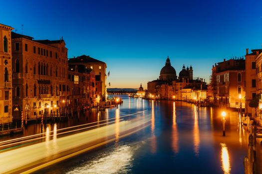 Santa Maria della Salute in Venice at the Canal Grande night shot