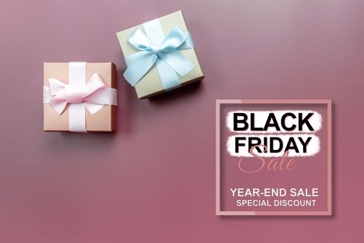 black friday sale, gift box on pink background for special day