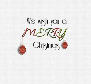 Minimalist Christmas wishes card with text We Wish You a Merry Christmas with red balls on white background. 3D illustration