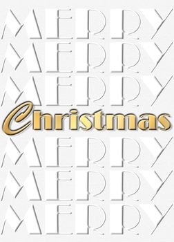 Merry Christmas greeting card made of white gold text Merry Christmas on white background. Verical poster, board. 3D illustartion