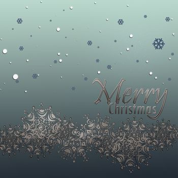 Luxury Christmas pastel background with shining sparkling gold silver snowflakes, glitter texture and snow. Merry Christmas text. Greeting card, holiday banner, poster. Copy space. 3D illustration.