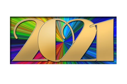 2021 greeting card, Gold 2021 on neon background for banners, flyers, greetings, invitations, business diaries, congratulations and posters. 3D illustration