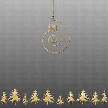 Luxury Happy new year 2021 gold card. Design for banner, greeting cards, brochure or print. Black background with gold Christmas trees and spiral with 2021. Copy space, mock up, banner. 3D illustration