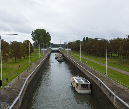 Nederweert,Holland,04-sep-2020: boat lock 15 in the zuid willemsvaart build in 1920, This lock has replaced the old lock 14 and 15 that were placed during the digging of the canal between Wessem and Nederweert