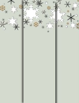 Trendy pastel green winter background with snowflakes. Elegant cards, holiday banner. Copy space. 3D illustration