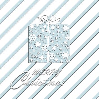 Premium luxury Christmas background for holiday greeting card. White ornament with pattern of winter decoration snowflakes on blue background. Calligraphy Merry Christmas. 3D illustration
