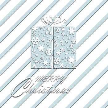 Premium luxury Christmas background for holiday greeting card. White ornament with pattern of winter decoration snowflakes on blue background. Calligraphy Merry Christmas. 3D illustration