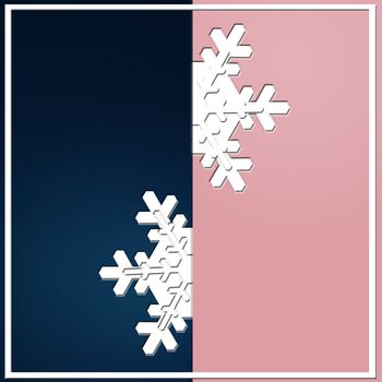 Minimalist Trendy Christmas Poster Template in dark blue, trendy pink Color with white snowflakes. Strict, Luxury, Elegant, Modern Style. 3D illustration