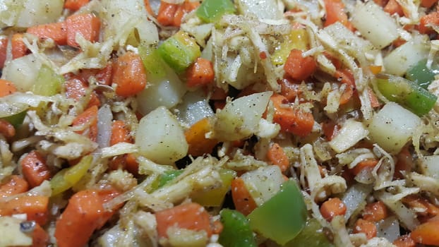 close up macro view of mixed vegetables for background use . Food background with copy space for text and advertisements