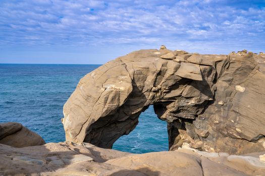 Elephant Trunk Rock in Shenao Keelung, New Taipei, Taiwan beside the ocean coast.