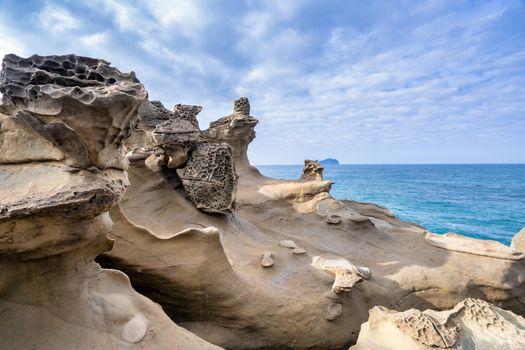 Elephant Trunk Rock in Shenao Keelung, New Taipei, Taiwan beside the ocean coast.