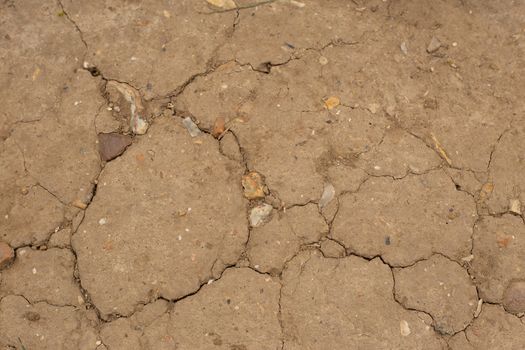 Ground texture background of brown desert soil, dusty land, dry earth, clay and sand. Climate change, controlled water, disturbed soil, global warming, no rain, irrigation concept