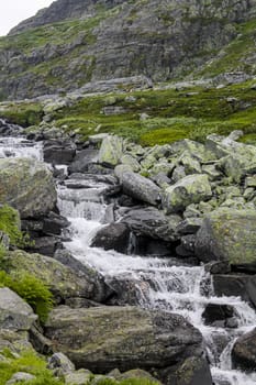 Hydnefossen waterfall and Hydna river on Veslehødn Veslehorn mountain in Hemsedal, Norway.