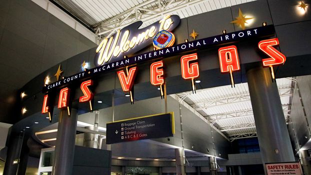 LAS VEGAS, NV/USA - 07 OCT 2017 - Interior of Terminal D at McCarran International Airport (LAS), located south of the Las Vegas strip, is the main airport in Nevada.