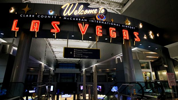 LAS VEGAS, NV/USA - 07 OCT 2017 - Interior of Terminal D at McCarran International Airport (LAS), located south of the Las Vegas strip, is the main airport in Nevada.