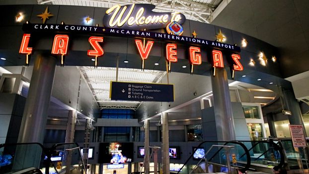 LAS VEGAS, NV/USA - 07 OCT 2017 - Interior of Terminal D at McCarran International Airport (LAS), located south of the Las Vegas strip, is the main airport in Nevada.