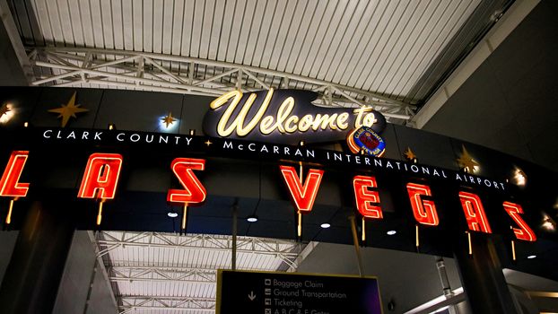 LAS VEGAS, NV/USA - 07 OCT 2017 - Interior of Terminal D at McCarran International Airport (LAS), located south of the Las Vegas strip, is the main airport in Nevada.