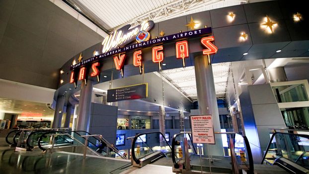 LAS VEGAS, NV/USA - 07 OCT 2017 - Interior of Terminal D at McCarran International Airport (LAS), located south of the Las Vegas strip, is the main airport in Nevada.