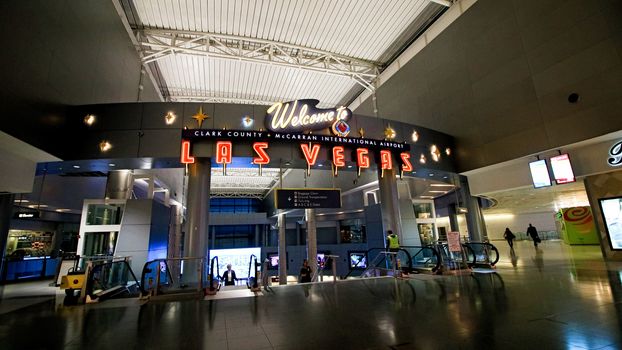 LAS VEGAS, NV/USA - 07 OCT 2017 - Interior of Terminal D at McCarran International Airport (LAS), located south of the Las Vegas strip, is the main airport in Nevada.