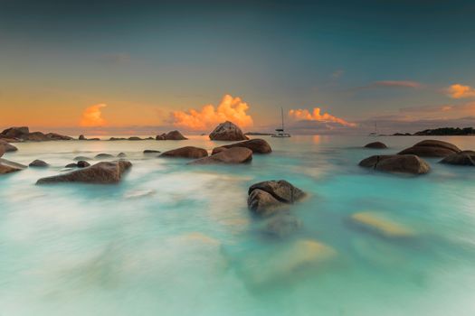 Beautiful view of Anze Lazio beach in Praslin, Seychelles