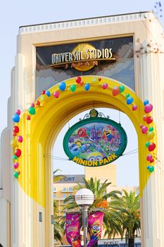 Osaka, Japan - November 03,2017 : The minion Park Sign was introduced on the Universal Studios JAPAN, Japan on Nov 03, 2017.