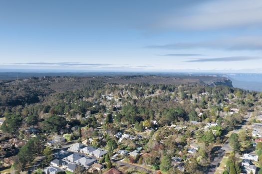 Aerial view of Wentworth Falls in The Blue Mountains in Australia