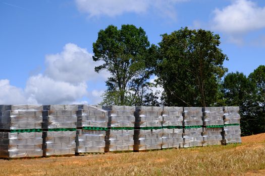 Construction Blocks Wrapped in Plastic at a Residential Construction Site