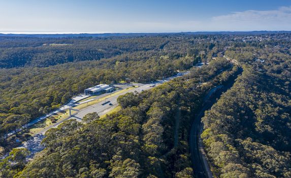 Aerial view of the heavy vehicle weigh station at Mount Victoria in The Blue Mountains in New South Wales in Australia