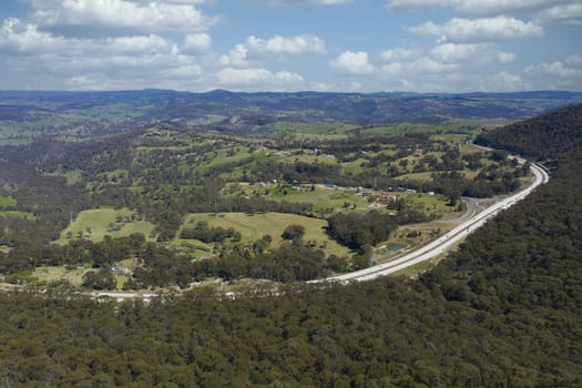 The Great Western Highway (A32) heading into the township of Lithgow in the Central Tablelands of New South Wales in Australia