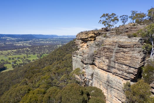 Aerial view of the rocks at Hassans Walls near Lithgow in the Central Tablelands in regional New South Wales in Australia
