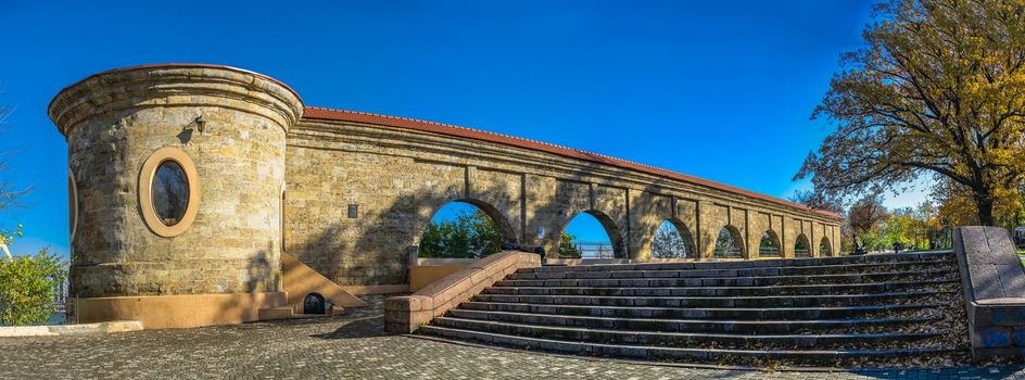 Odessa, Ukraine 11.05.2019.  Khadzhibey fortress quarantine arcade in Shevchenko Park in Odessa, Ukraine, on a sunny autumn day