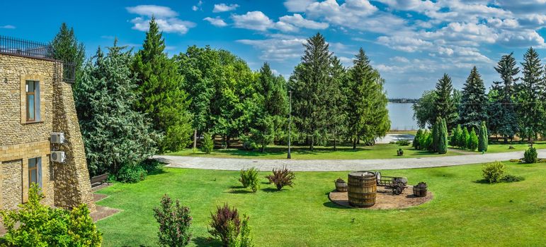 Vesele, Ukraine 07.24.2020. Park in Prince Trubetskoy winery castle  on a sunny summer day