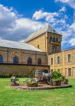 Vesele, Ukraine 07.24.2020. Prince Trubetskoy winery castle in  Kherson region, Ukraine, on a sunny summer day