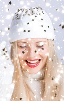 Young woman celebrating Christmas time, happy smiles