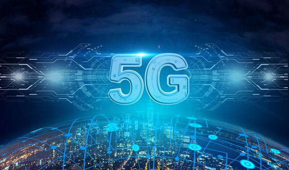 The concept of 5G network, new generation networks. high-speed mobile Internet, Business, modern technology, internet and networking concept. 3D illustration.