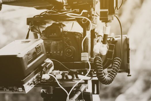 Film industry. Filming with professional camera background