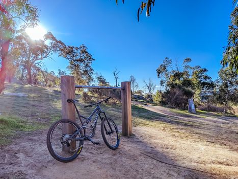 Harcourt, Australia - July 6th 2019: A warm day at La Larr Ba Gauwa Park mountain bike park in Harcourt, Victoria, Australia