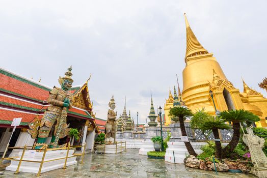 Bangkok, Thailand - 16 September, 2020:  view of Wat Phra Kaew or name The Temple of the Emerald Buddha