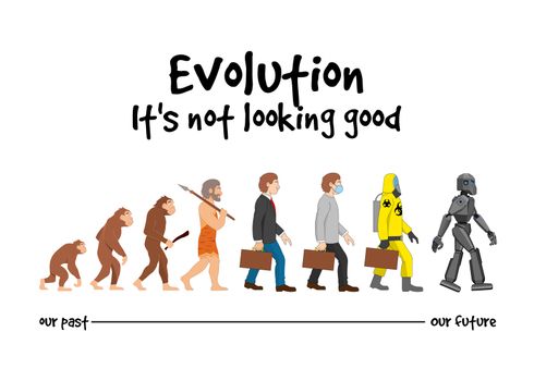 The evolution from past of monkeys to our future of robots.