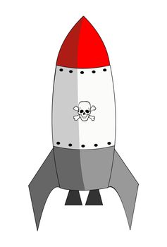 A explosive rocket with a skull and half a shadow on it.