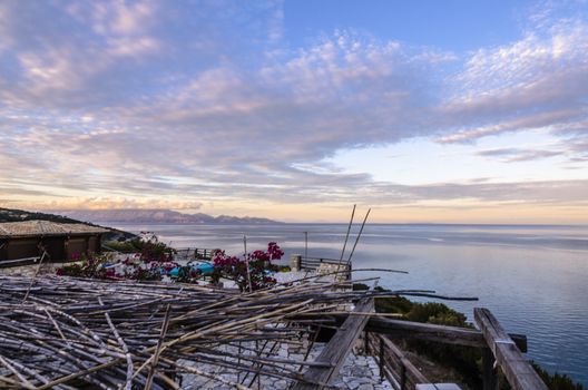 Panoramic view from the mountains of the island of zakynthos of the coasts and the horizon of the Ionian sea