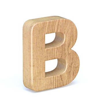 Rounded wooden font Letter B 3D render illustration isolated on white background
