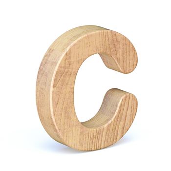 Rounded wooden font Letter C 3D render illustration isolated on white background