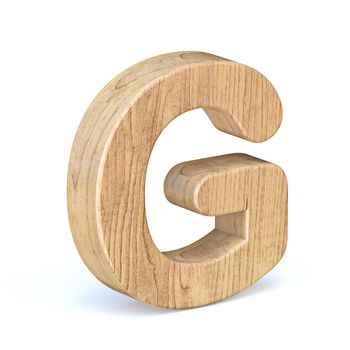 Rounded wooden font Letter G 3D render illustration isolated on white background