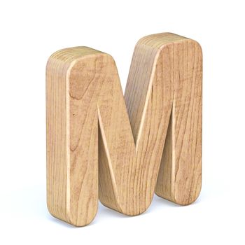 Rounded wooden font Letter M 3D render illustration isolated on white background